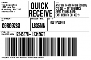 bar code label Honda Quick Receive Label