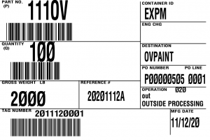 bar code label outside vendor processing container tag