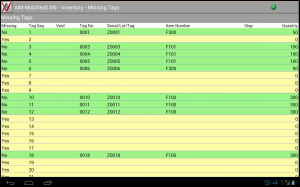 AIM Mobility Physical Inventory app identified scanned and unscanned items