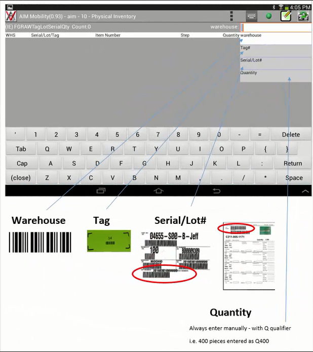 AIM Mobility Physical Inventory app scanned data