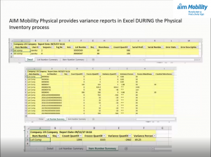 AIM Mobility Physical Inventory app spreadsheets