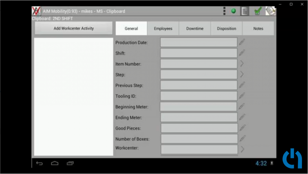 aim mobility clipboard workcenter activity record