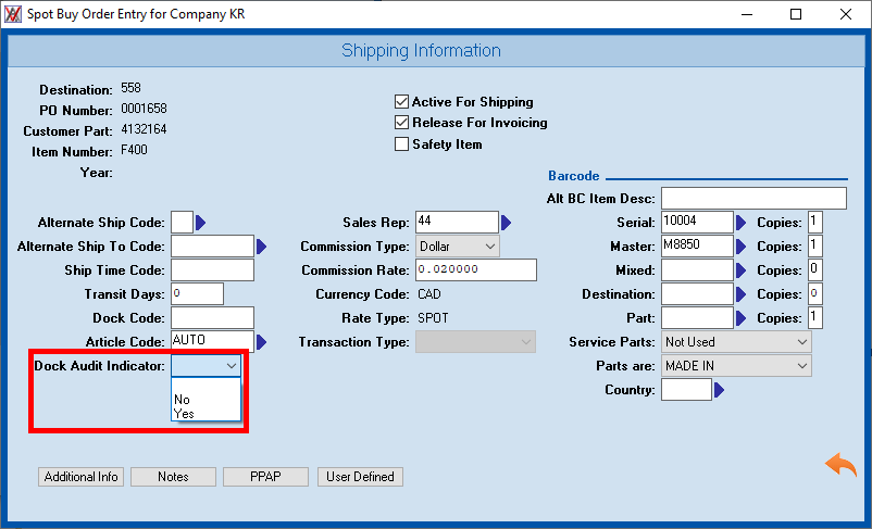 AIM Mobility Dock Audit spot buy set dock audit indicator