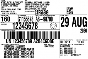 bar code label General Motors Container Serial