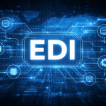EDI digital network illustrating electronic data interchange between connected business systems