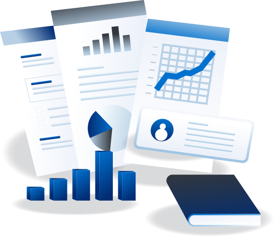 Illustration of business reports, charts, and analytics representing automotive EDI and ERP white papers.